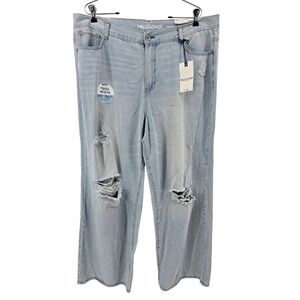 WallFlower Skater Wide Leg Jeans Womens 18W Light Blue Distressed WFM13326C NWT